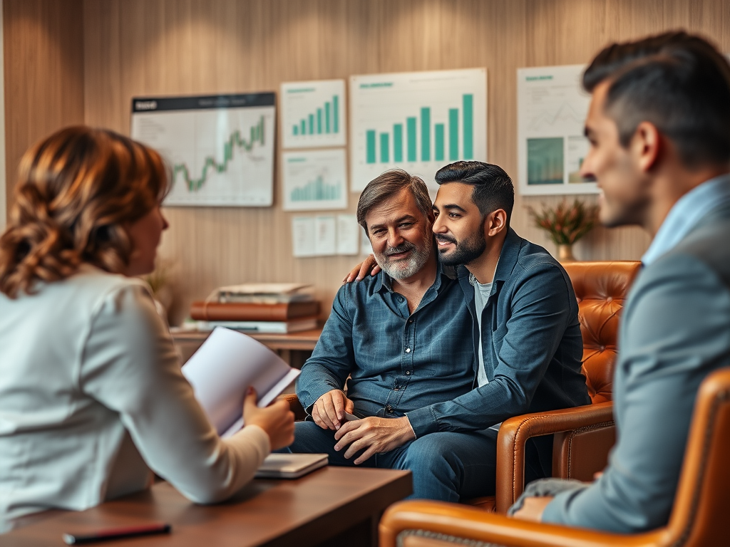 На изображении группа людей обсуждает вопросы бизнеса в офисной обстановке.